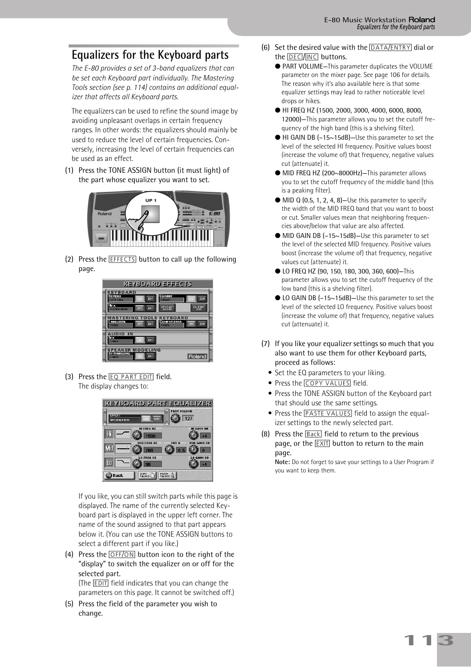 Equalizers for the keyboard parts | Roland E-80 User Manual | Page 113 / 284