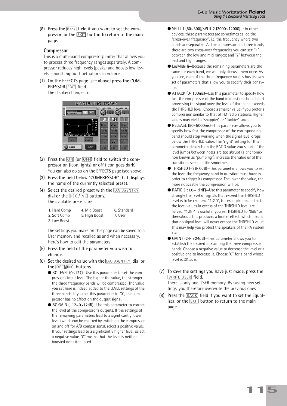 Compressor | Roland E-80 User Manual | Page 115 / 284