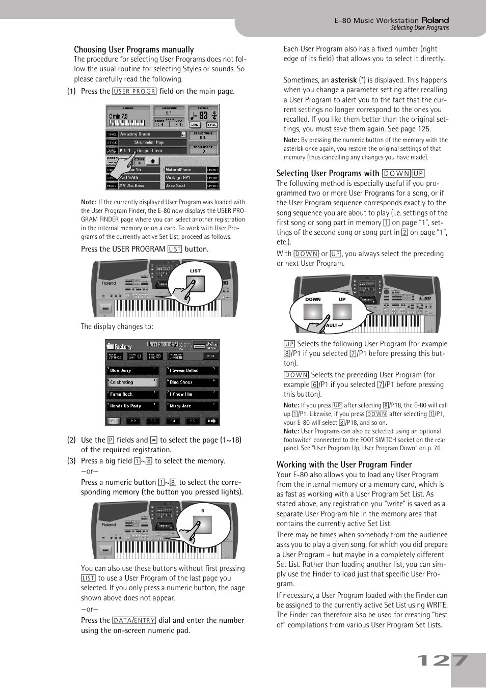 Working with the user program finder | Roland E-80 User Manual | Page 127 / 284