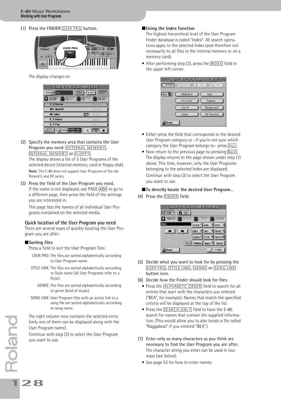 Quick location of the user program you need, Step (3) | Roland E-80 User Manual | Page 128 / 284