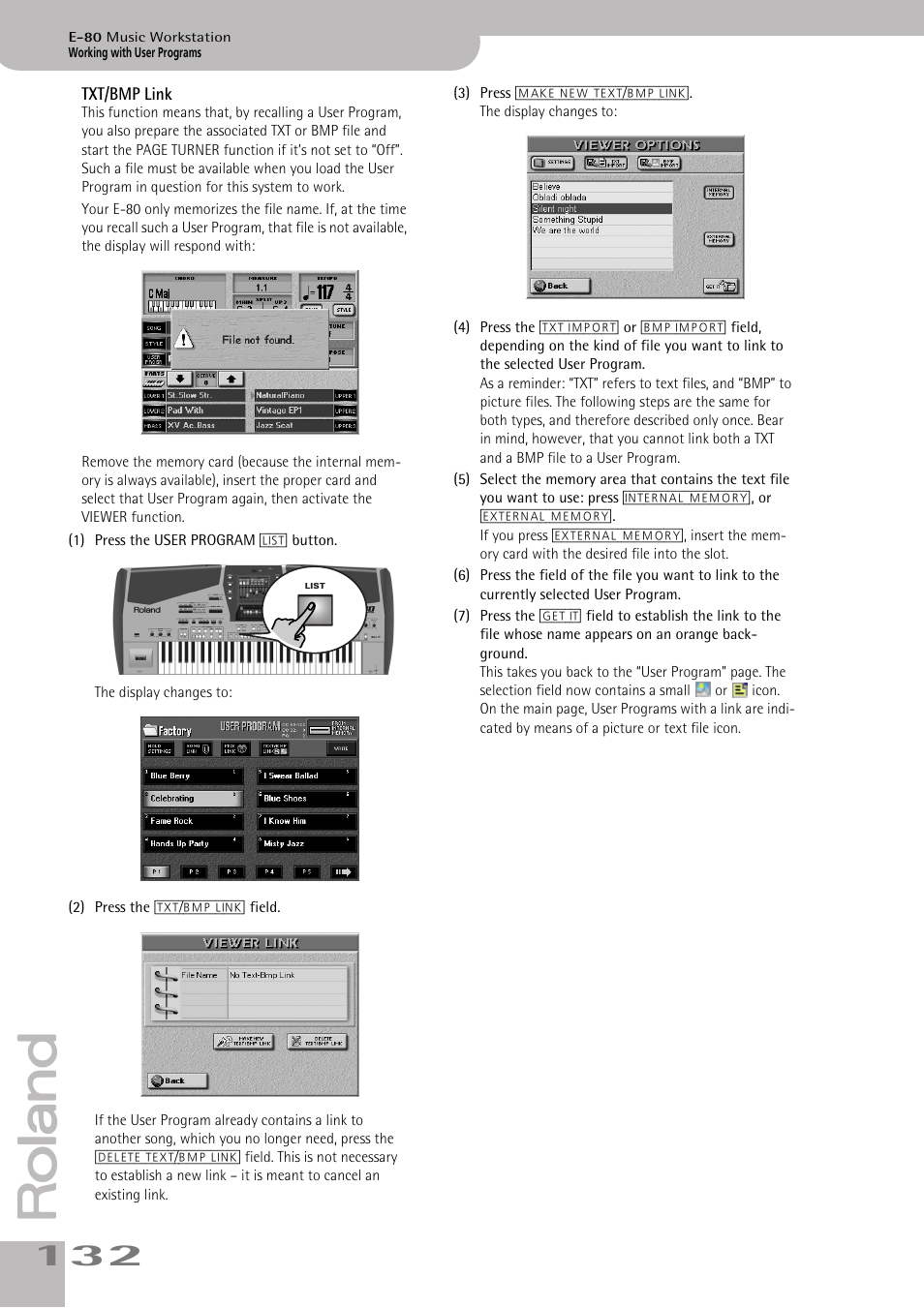 Txt/bmp link | Roland E-80 User Manual | Page 132 / 284