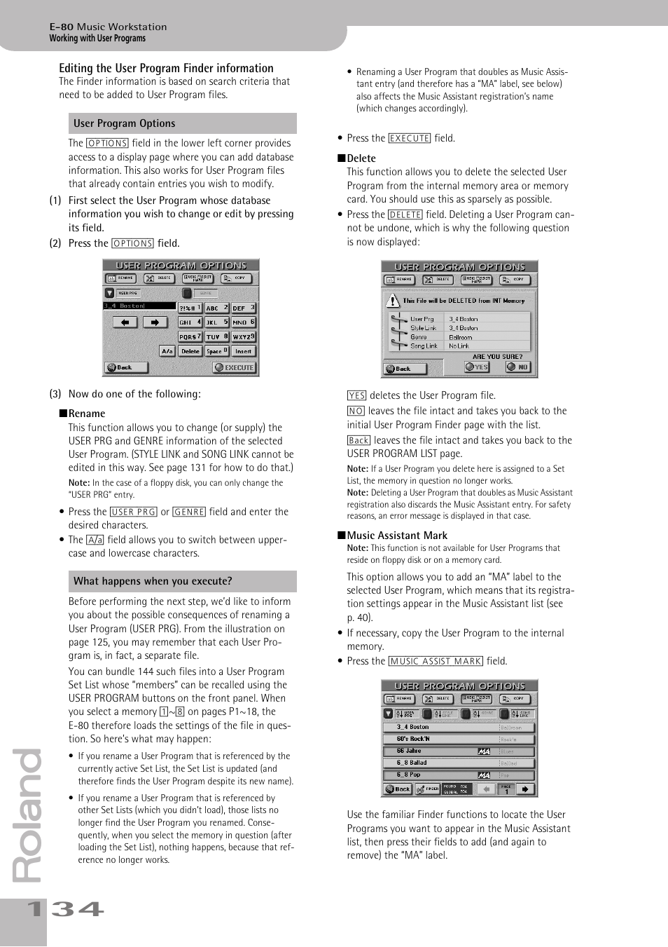 Editing the user program finder information | Roland E-80 User Manual | Page 134 / 284