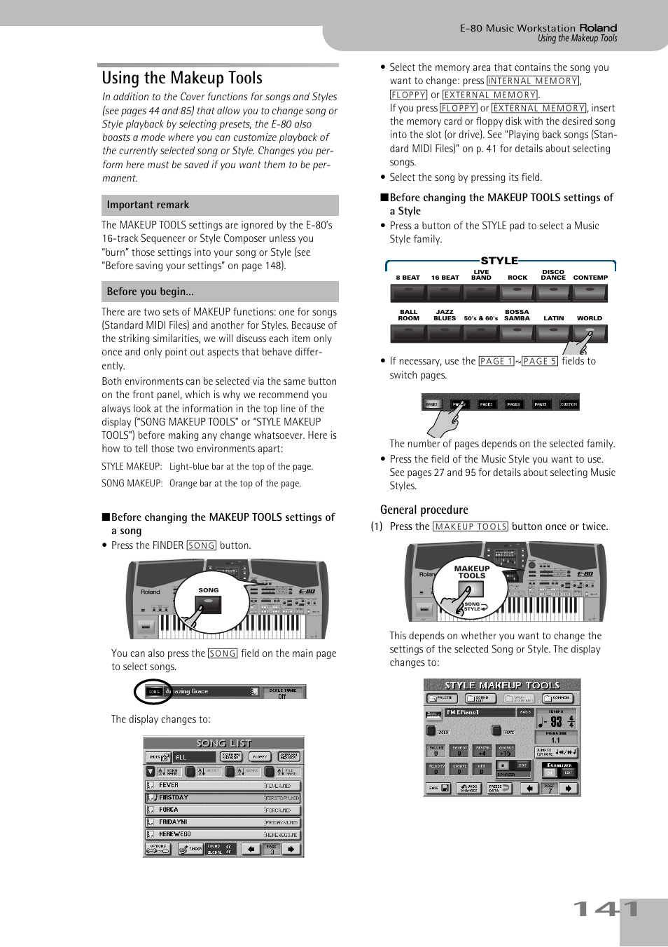 Using the makeup tools, General procedure, See p. 141) | Roland E-80 User Manual | Page 141 / 284