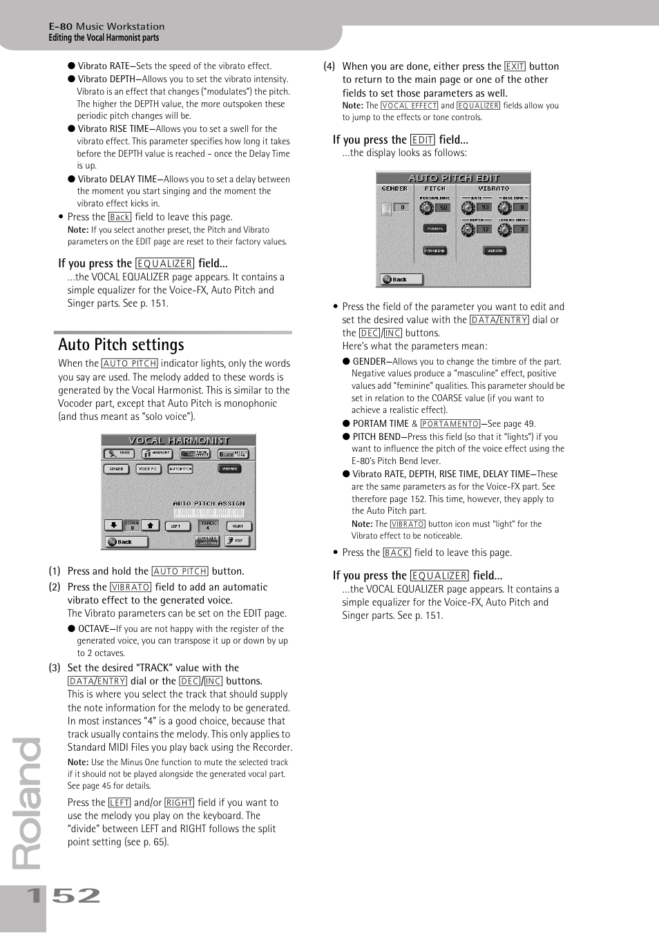 Auto pitch settings | Roland E-80 User Manual | Page 152 / 284