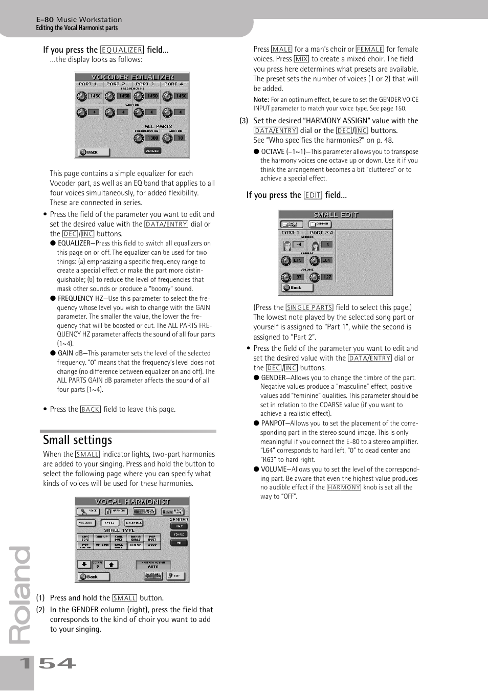 Small settings | Roland E-80 User Manual | Page 154 / 284