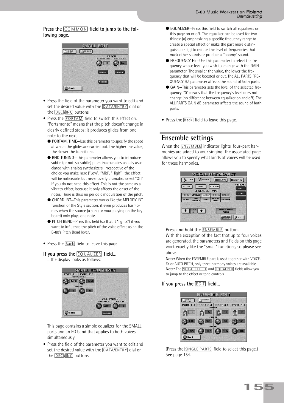 Ensemble settings | Roland E-80 User Manual | Page 155 / 284