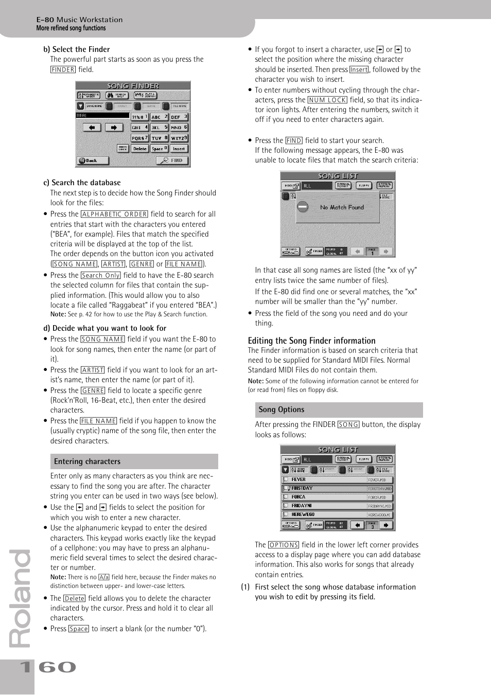 Editing the song finder information | Roland E-80 User Manual | Page 160 / 284