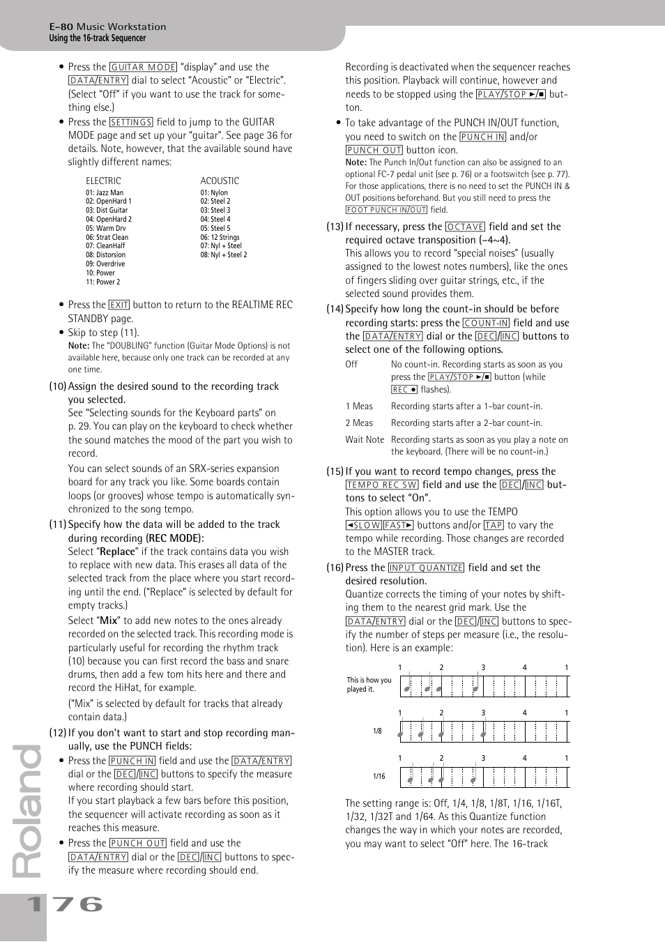 Activating the tempo rec sw parameter (see p. 176) | Roland E-80 User Manual | Page 176 / 284