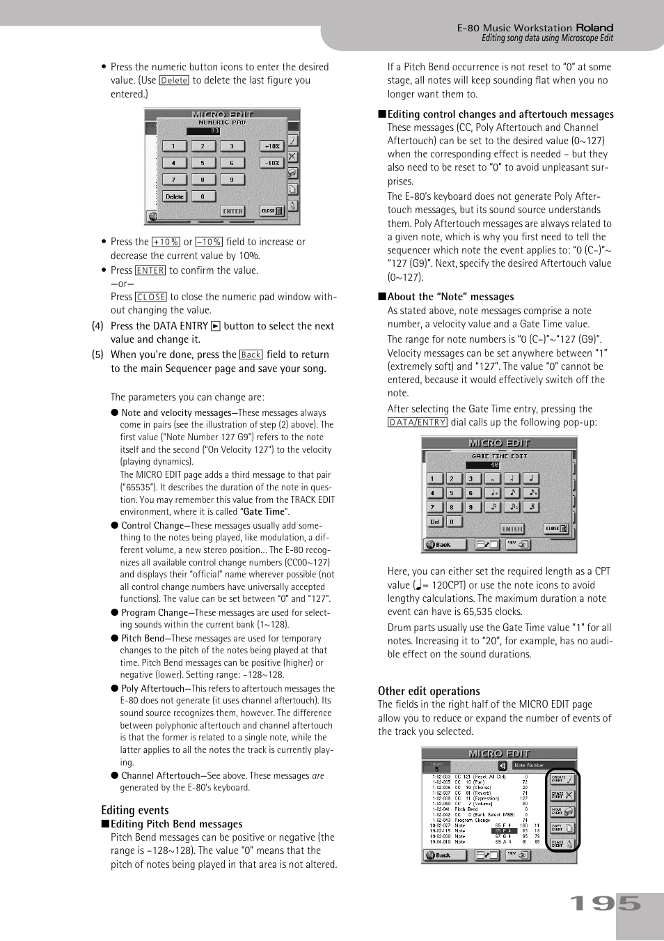 Editing events other edit operations | Roland E-80 User Manual | Page 195 / 284