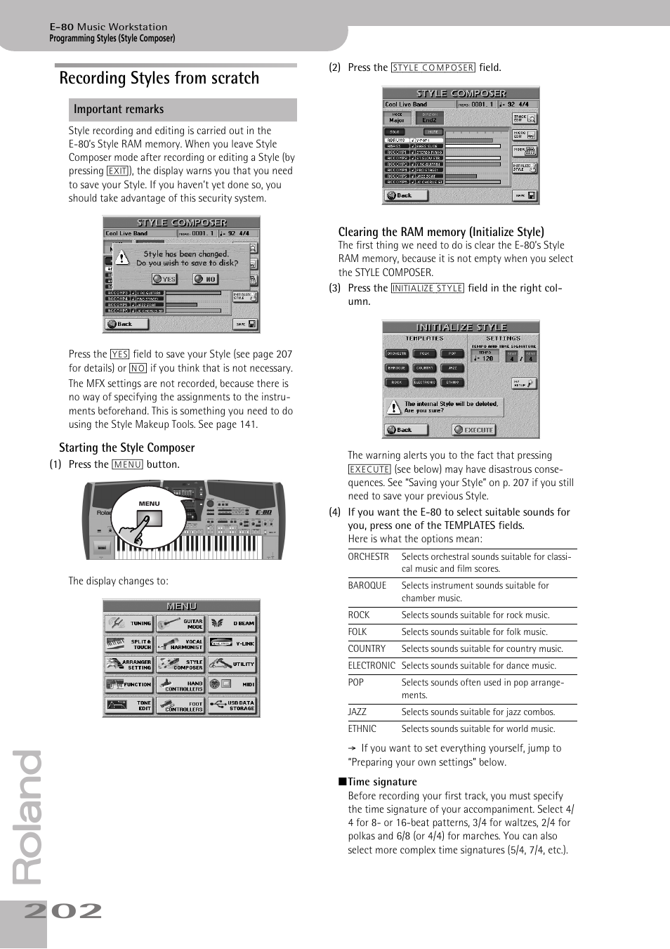 Recording styles from scratch | Roland E-80 User Manual | Page 202 / 284