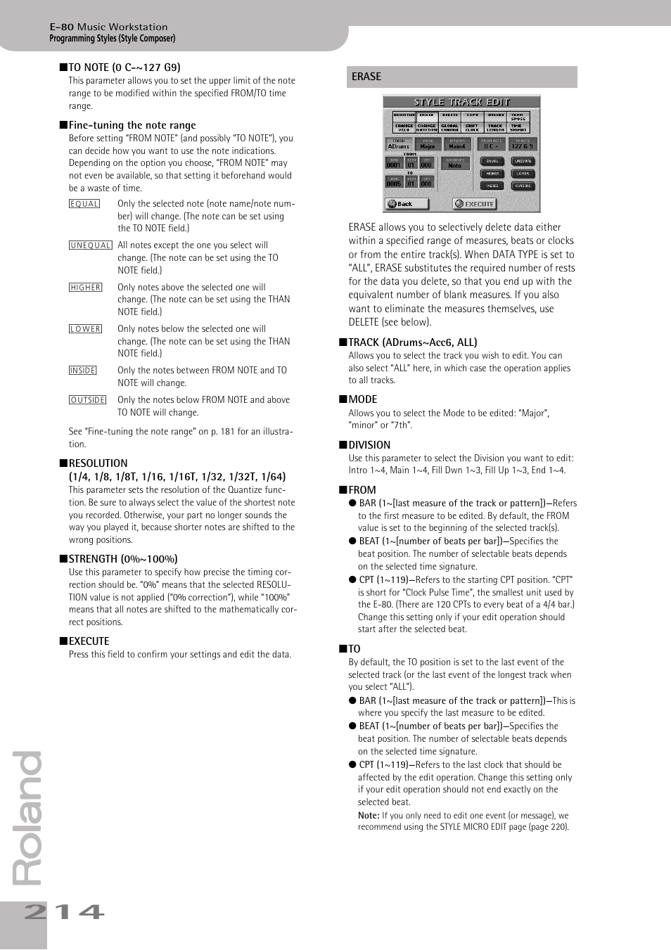 Track (adrums~acc6, all), Beat (1~[number of beats per bar])—specifies the, Cpt (1~119) | Roland E-80 User Manual | Page 214 / 284