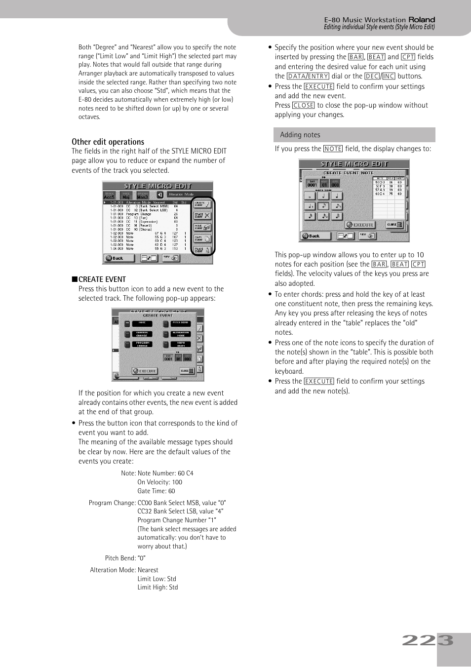 Other edit operations | Roland E-80 User Manual | Page 223 / 284