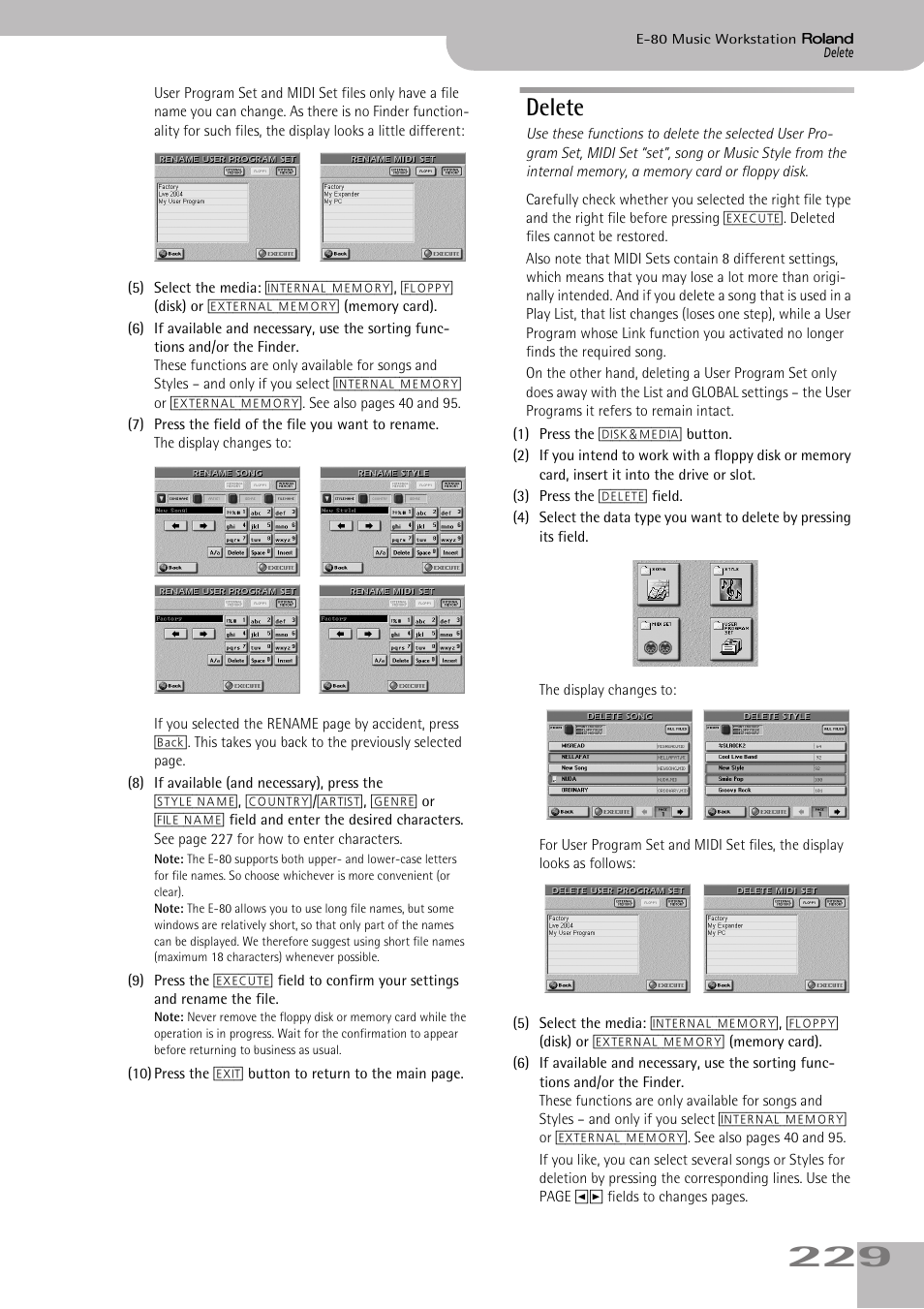 Delete | Roland E-80 User Manual | Page 229 / 284