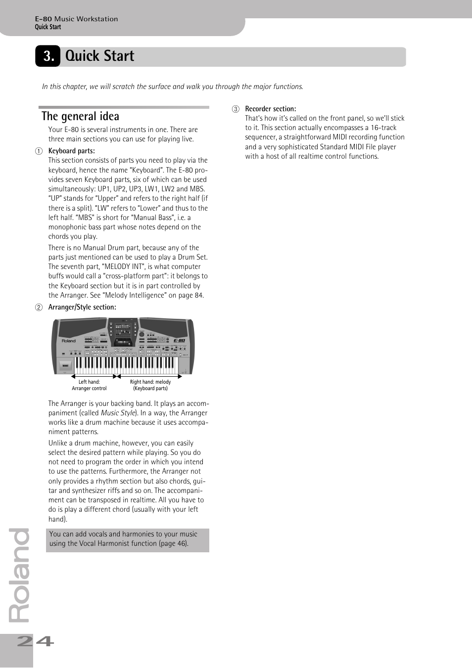 Quick start, The general idea | Roland E-80 User Manual | Page 24 / 284