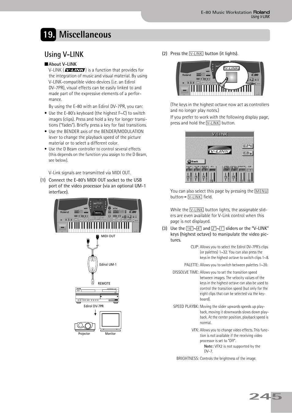 Miscellaneous, Using vlink, Using v-link | Roland E-80 User Manual | Page 245 / 284