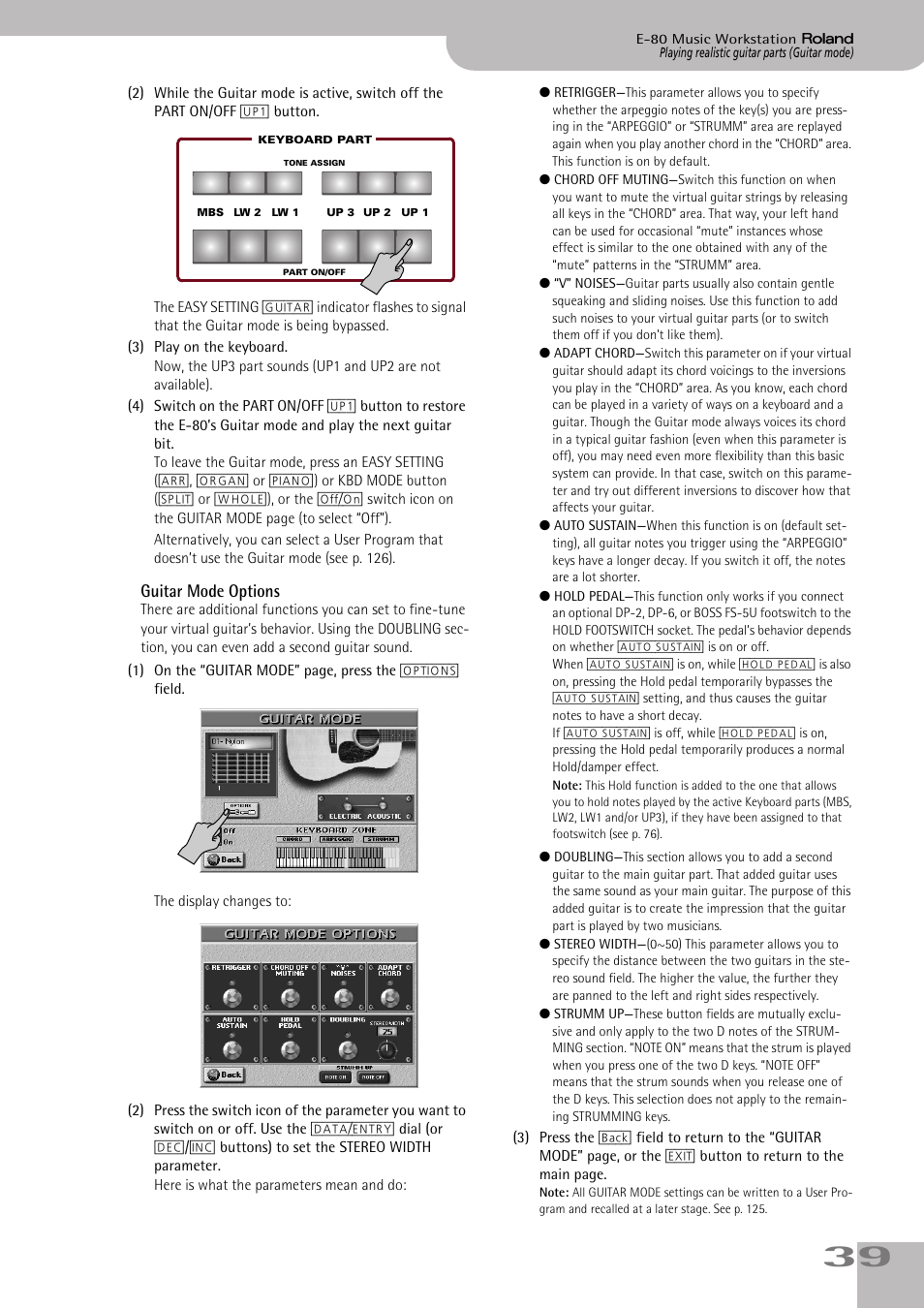 Guitar mode options | Roland E-80 User Manual | Page 39 / 284
