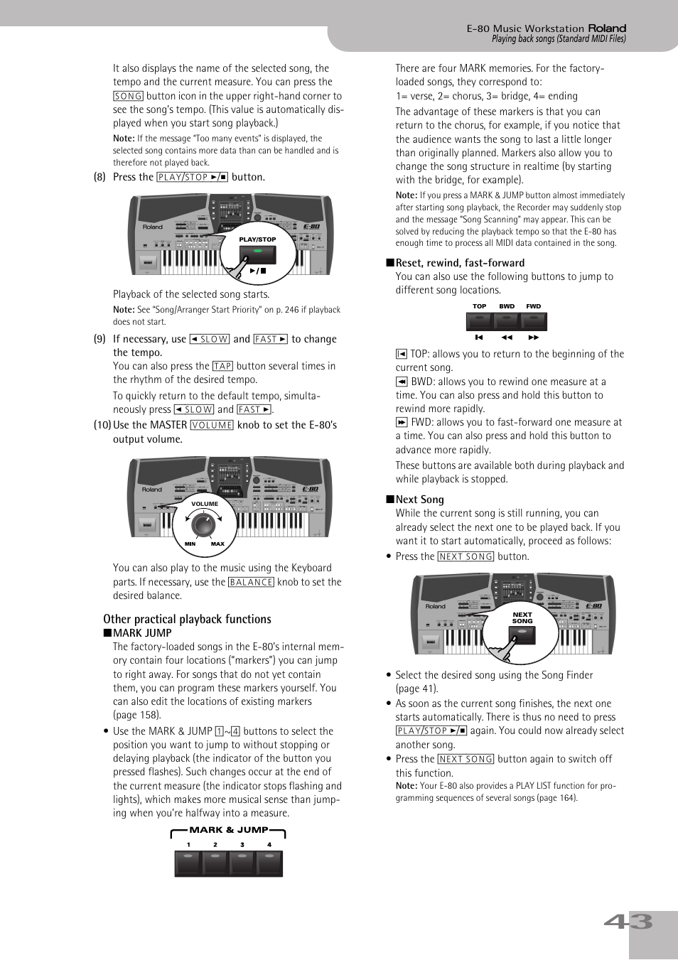 Other practical playback functions | Roland E-80 User Manual | Page 43 / 284