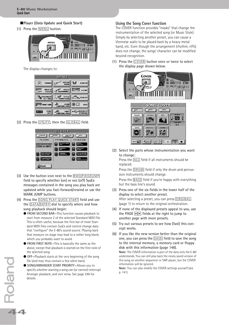 Using the song cover function | Roland E-80 User Manual | Page 44 / 284