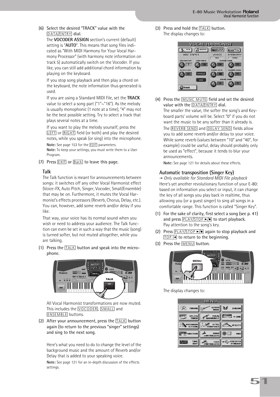 Talk automatic transposition (singer key) | Roland E-80 User Manual | Page 51 / 284