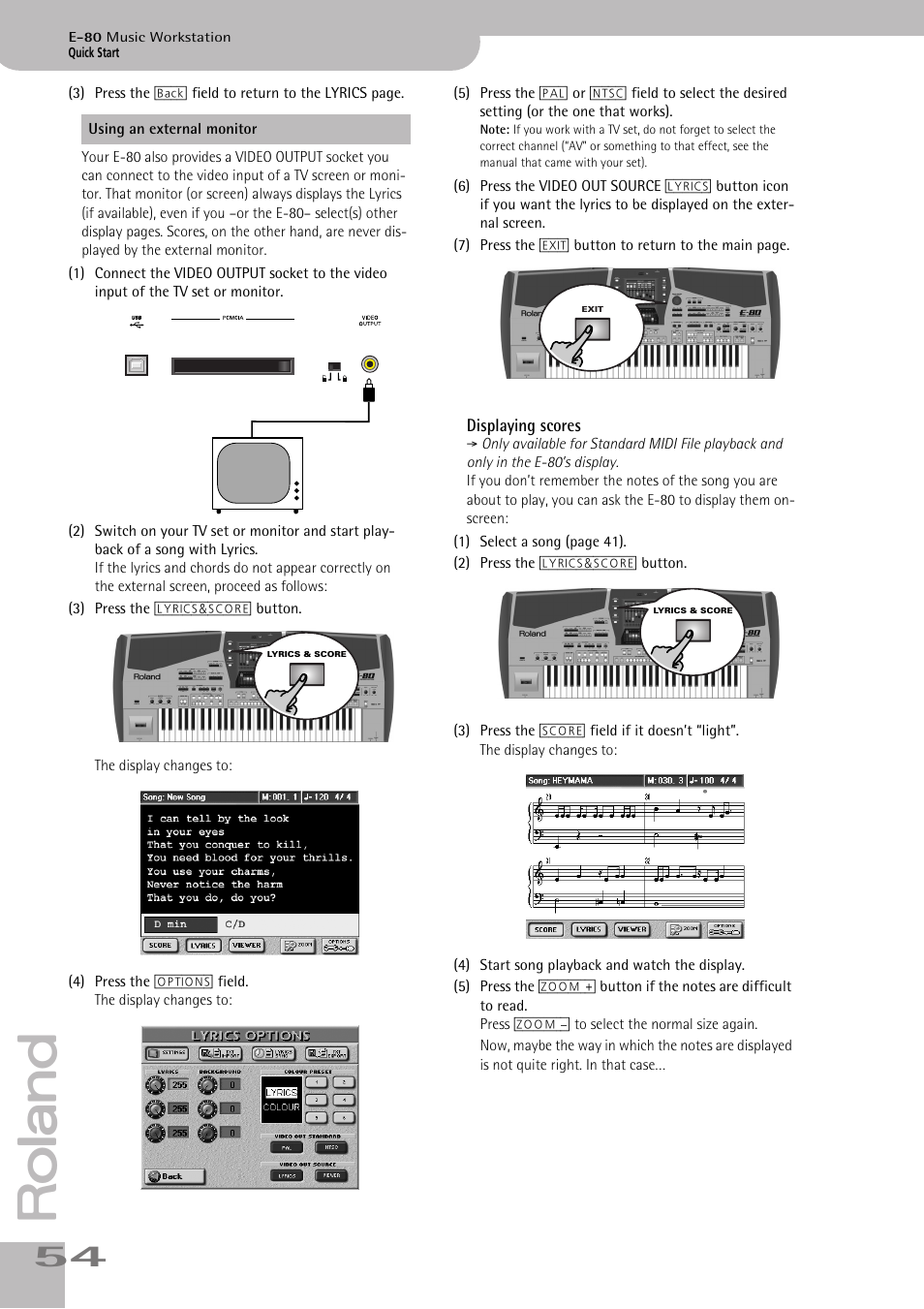 Displaying scores | Roland E-80 User Manual | Page 54 / 284