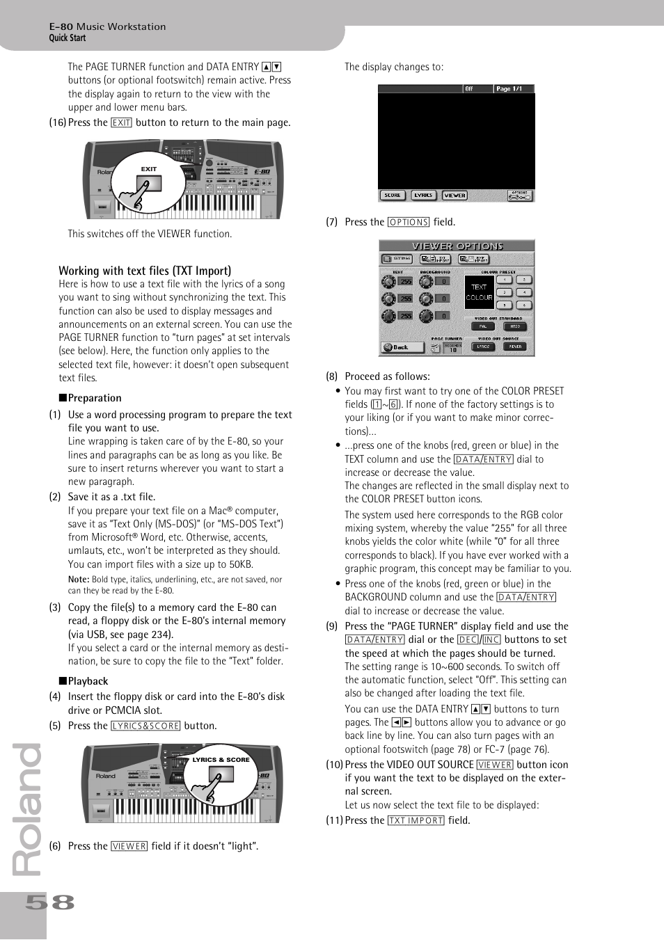 Working with text files (txt import) | Roland E-80 User Manual | Page 58 / 284
