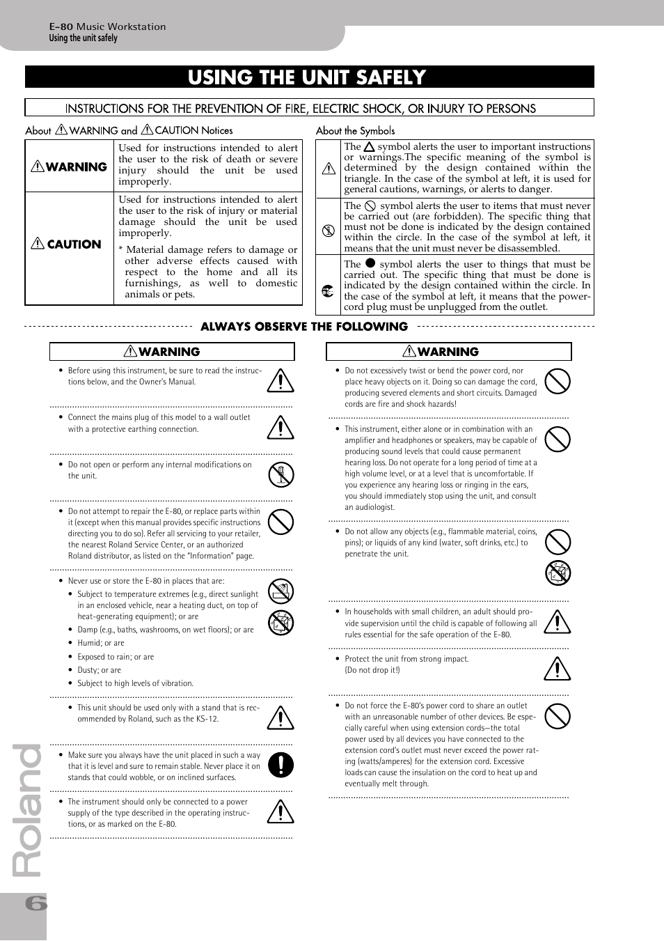 Roland E-80 User Manual | Page 6 / 284