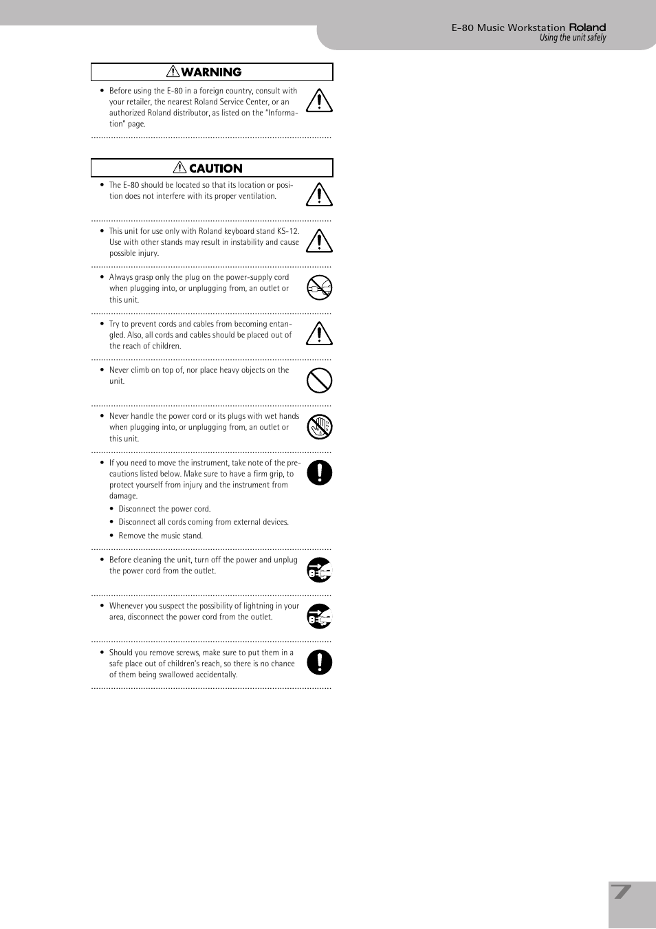 Roland E-80 User Manual | Page 7 / 284
