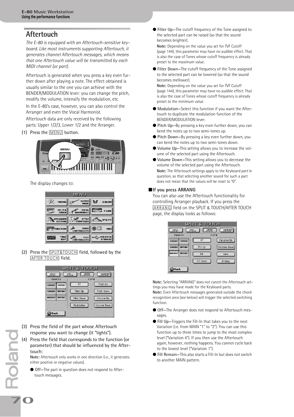 Aftertouch | Roland E-80 User Manual | Page 70 / 284