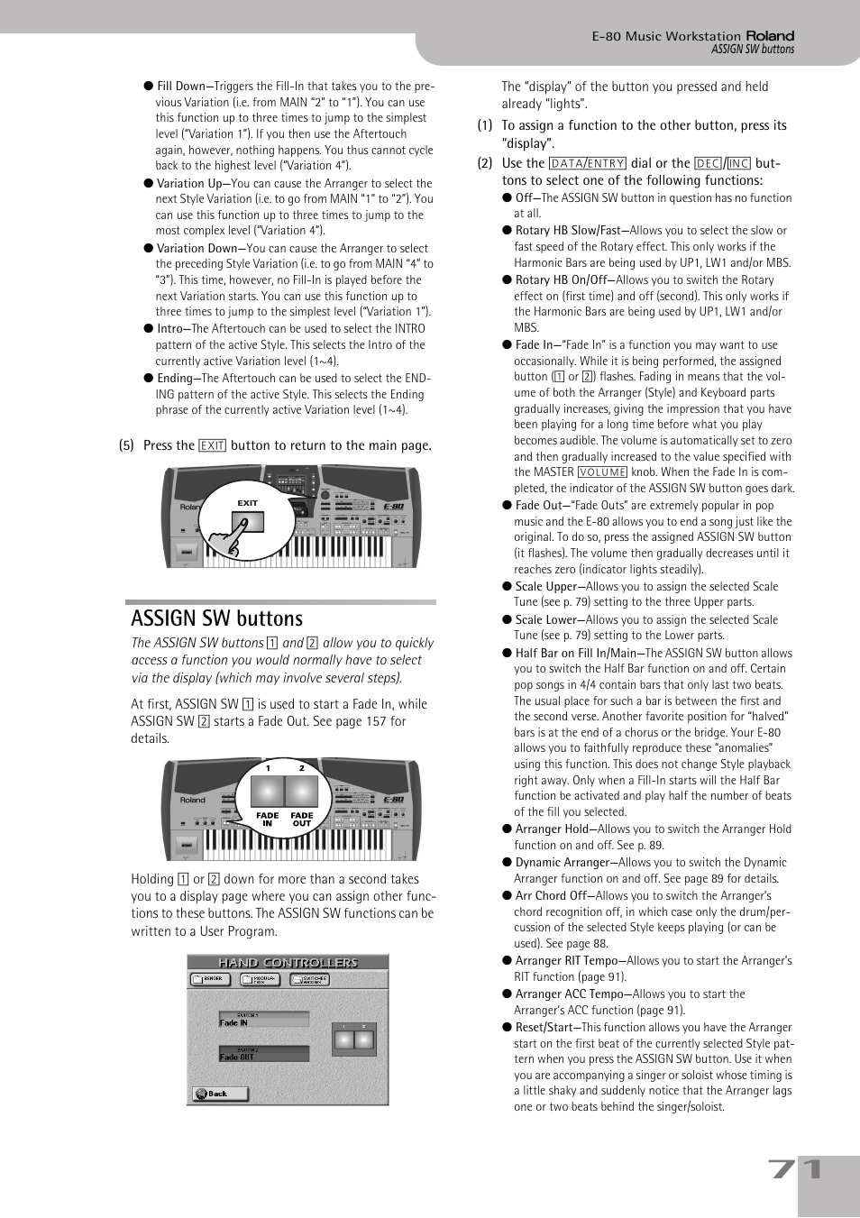 Assign sw buttons | Roland E-80 User Manual | Page 71 / 284