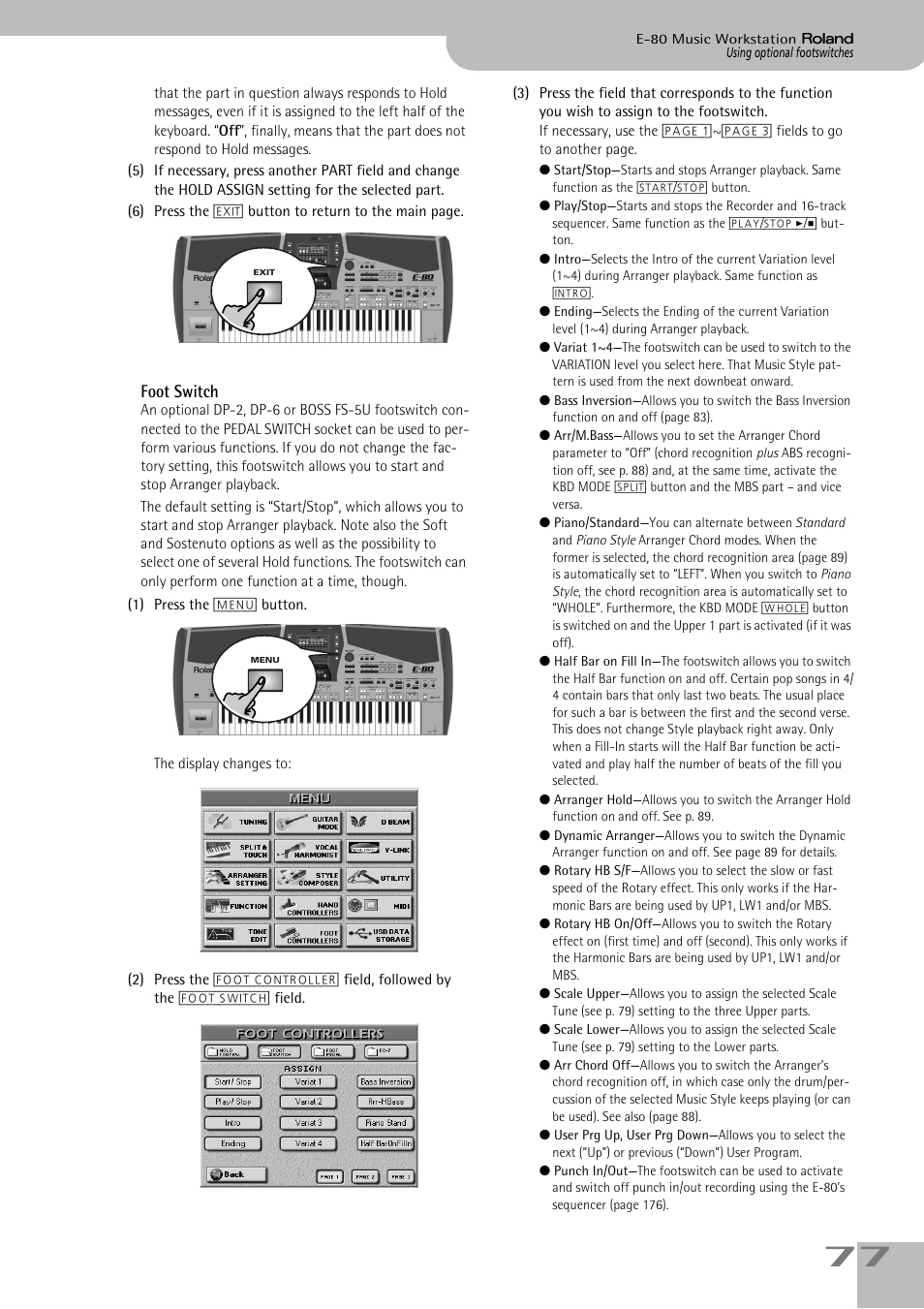Foot switch | Roland E-80 User Manual | Page 77 / 284