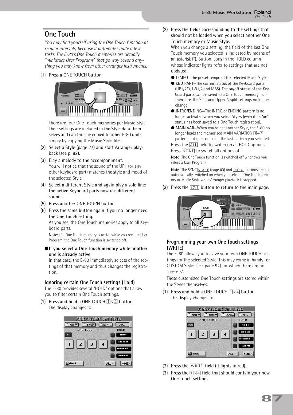 One touch | Roland E-80 User Manual | Page 87 / 284