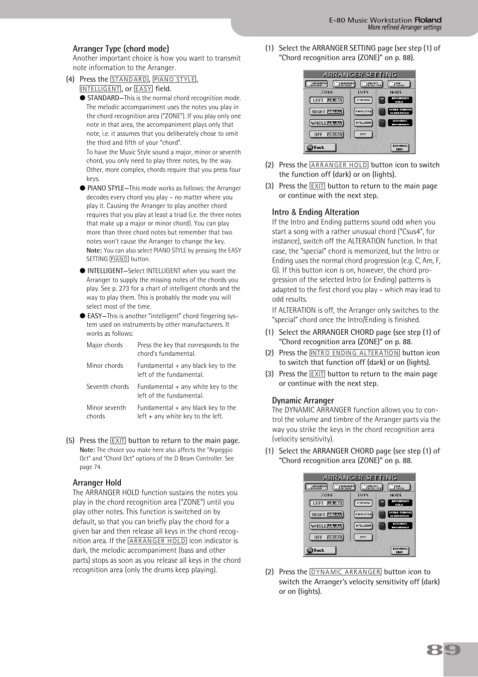 Function on and off. see p. 89, See p. 89) | Roland E-80 User Manual | Page 89 / 284