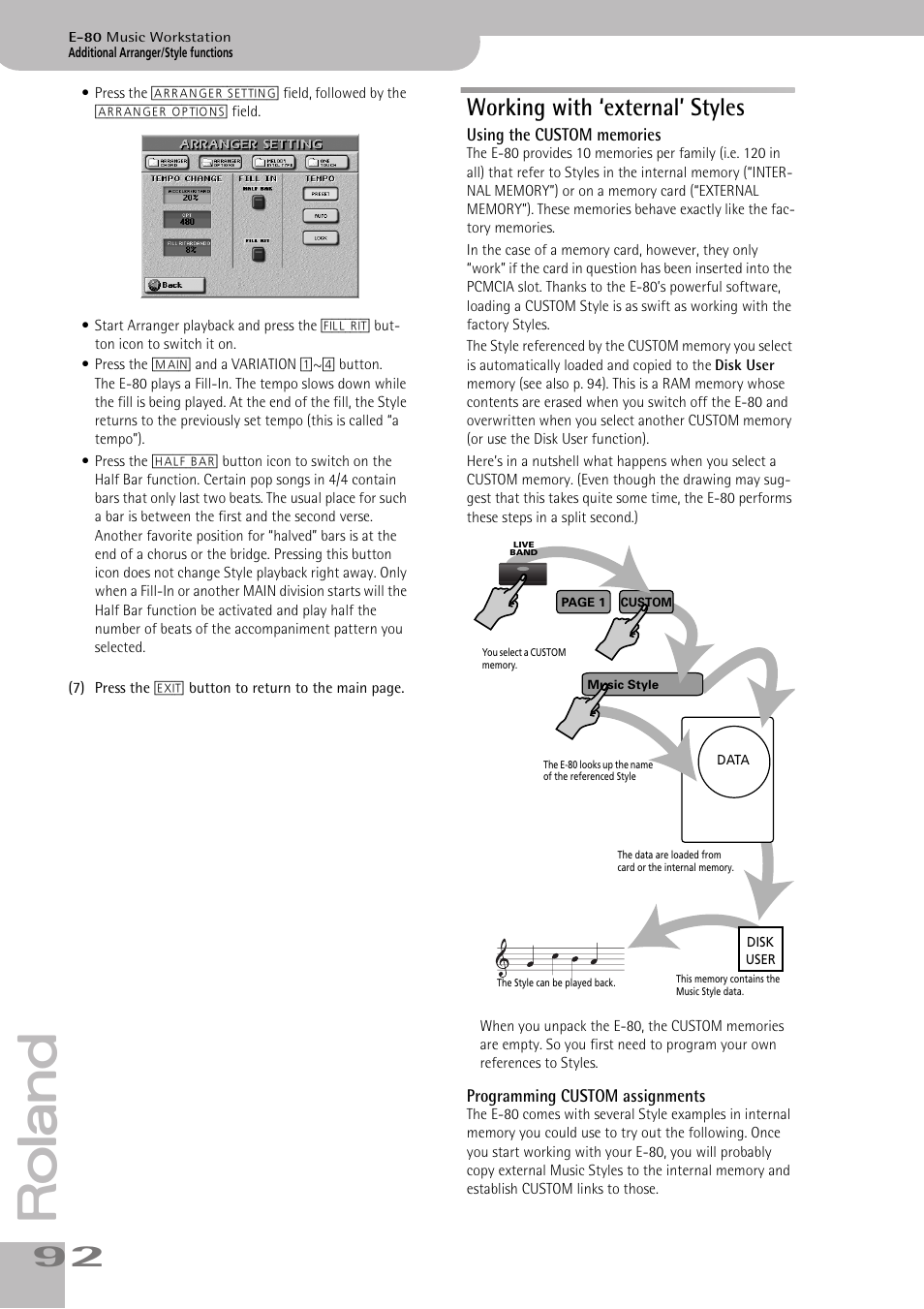 Working with ‘external’ styles | Roland E-80 User Manual | Page 92 / 284