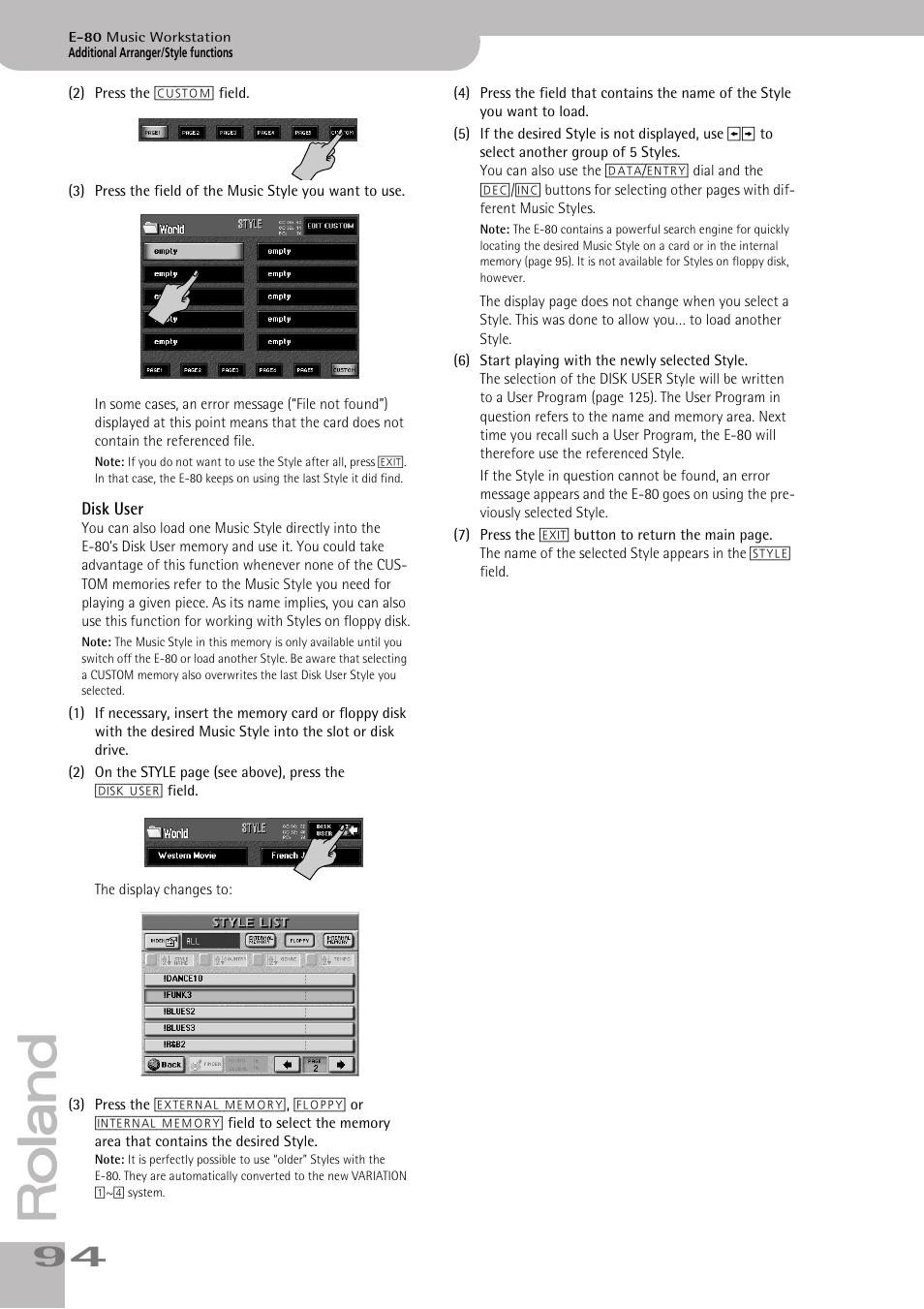 Disk user | Roland E-80 User Manual | Page 94 / 284