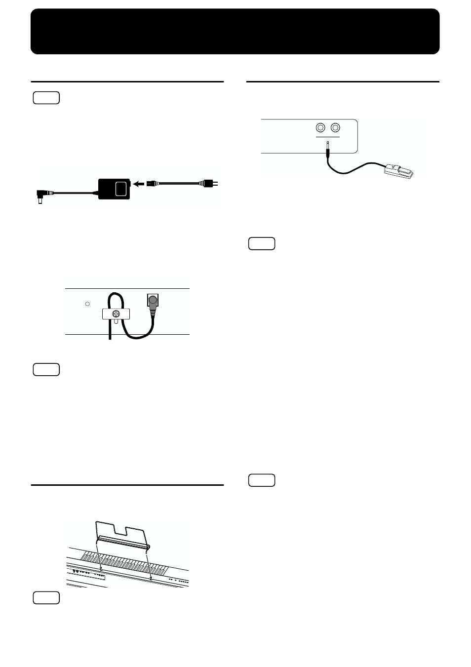 Before you play, Connecting the ac adaptor, Installing the music stand | Connecting pedals, Damper pedal, Soft pedal | Roland F-90. User Manual | Page 10 / 32
