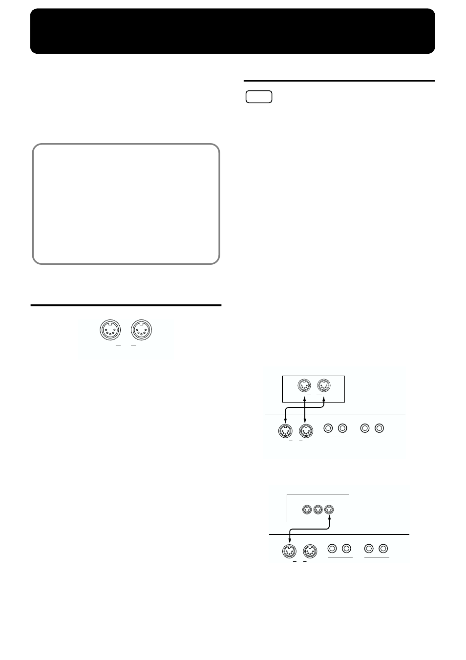 Connecting to midi devices, About the midi connectors, Making the connections | About the midi connectors making the connections, Midi in connector, Midi out connector, Turn the volume down completely on all equipment, Turn on the power to all equipment, Adjust the volume, About midi | Roland F-90. User Manual | Page 22 / 32