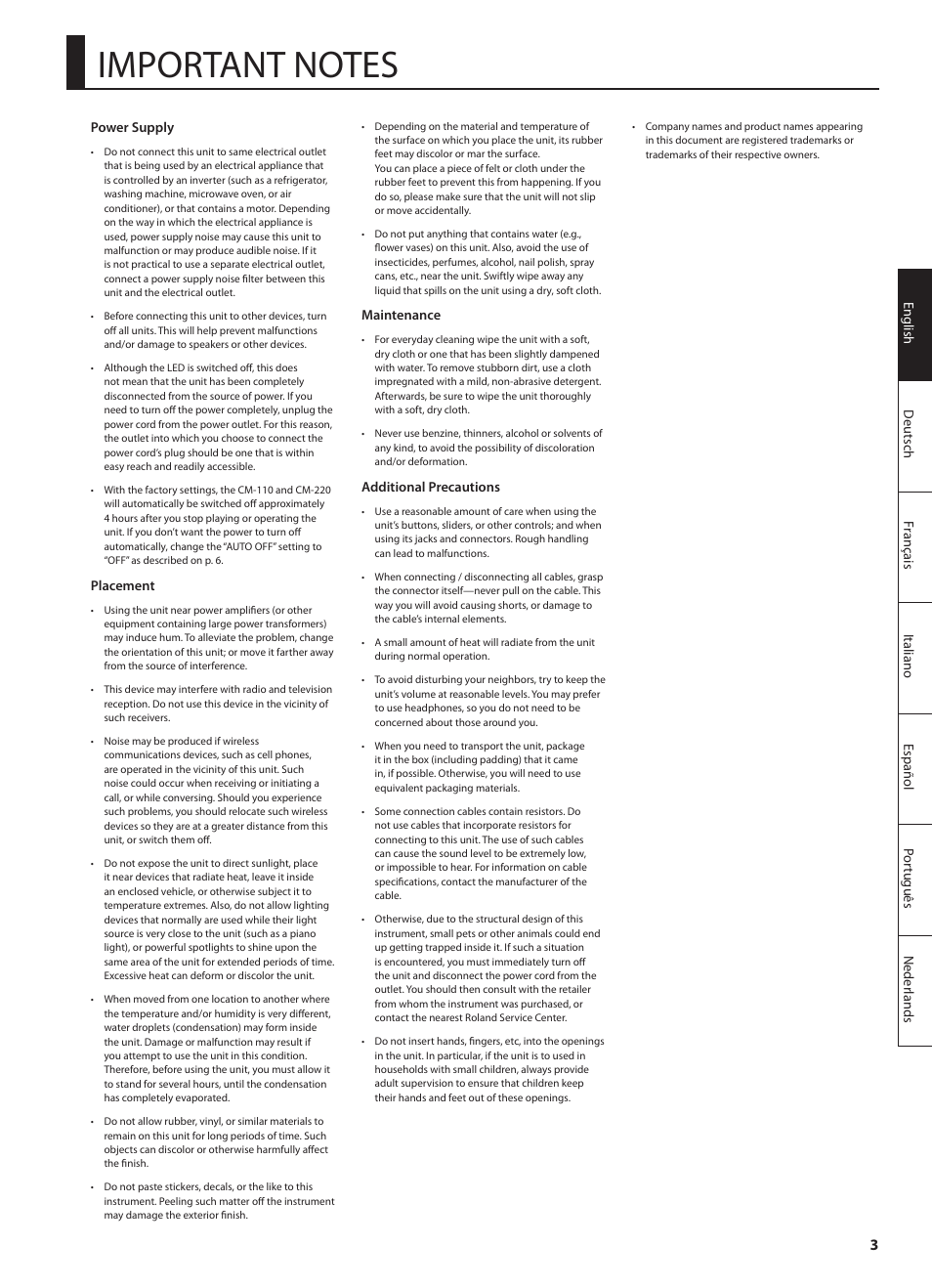 Roland CUBE MONITOR cm110 User Manual | Page 5 / 92