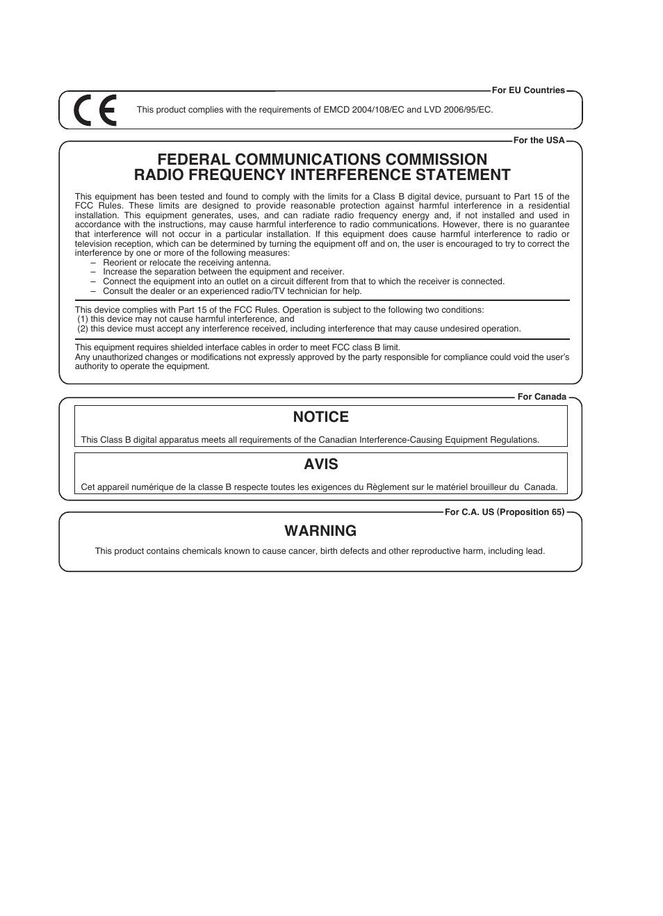 Notice avis, Warning | Roland CUBE MONITOR cm110 User Manual | Page 89 / 92