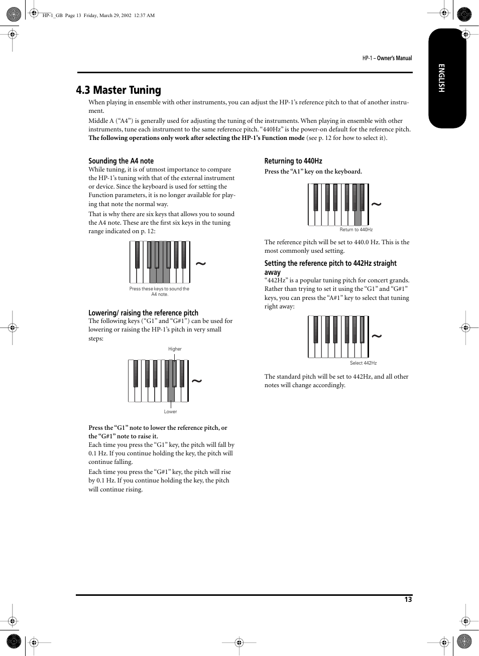 3 master tuning | Roland HP-1 User Manual | Page 13 / 20