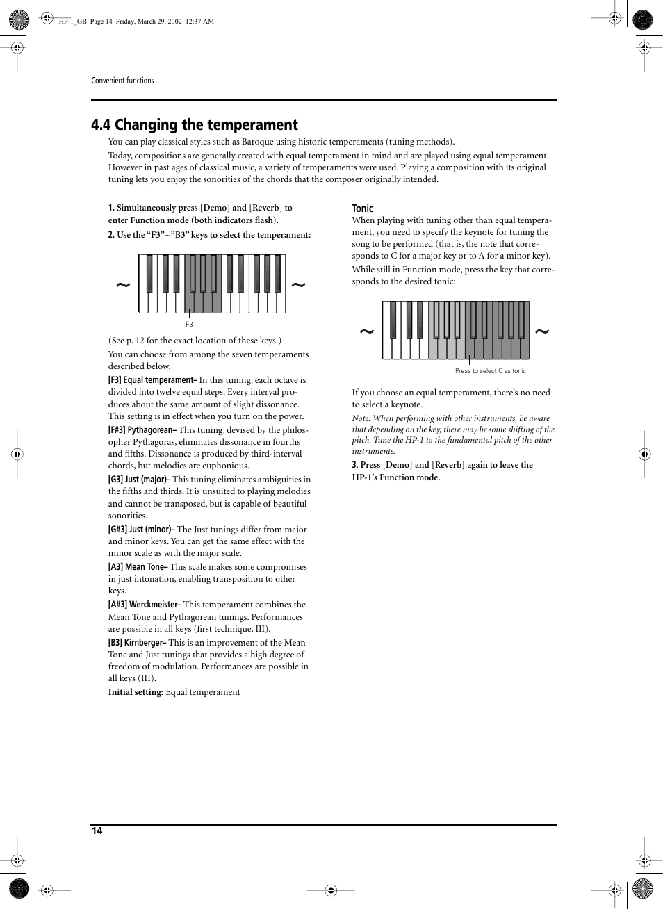 4 changing the temperament | Roland HP-1 User Manual | Page 14 / 20