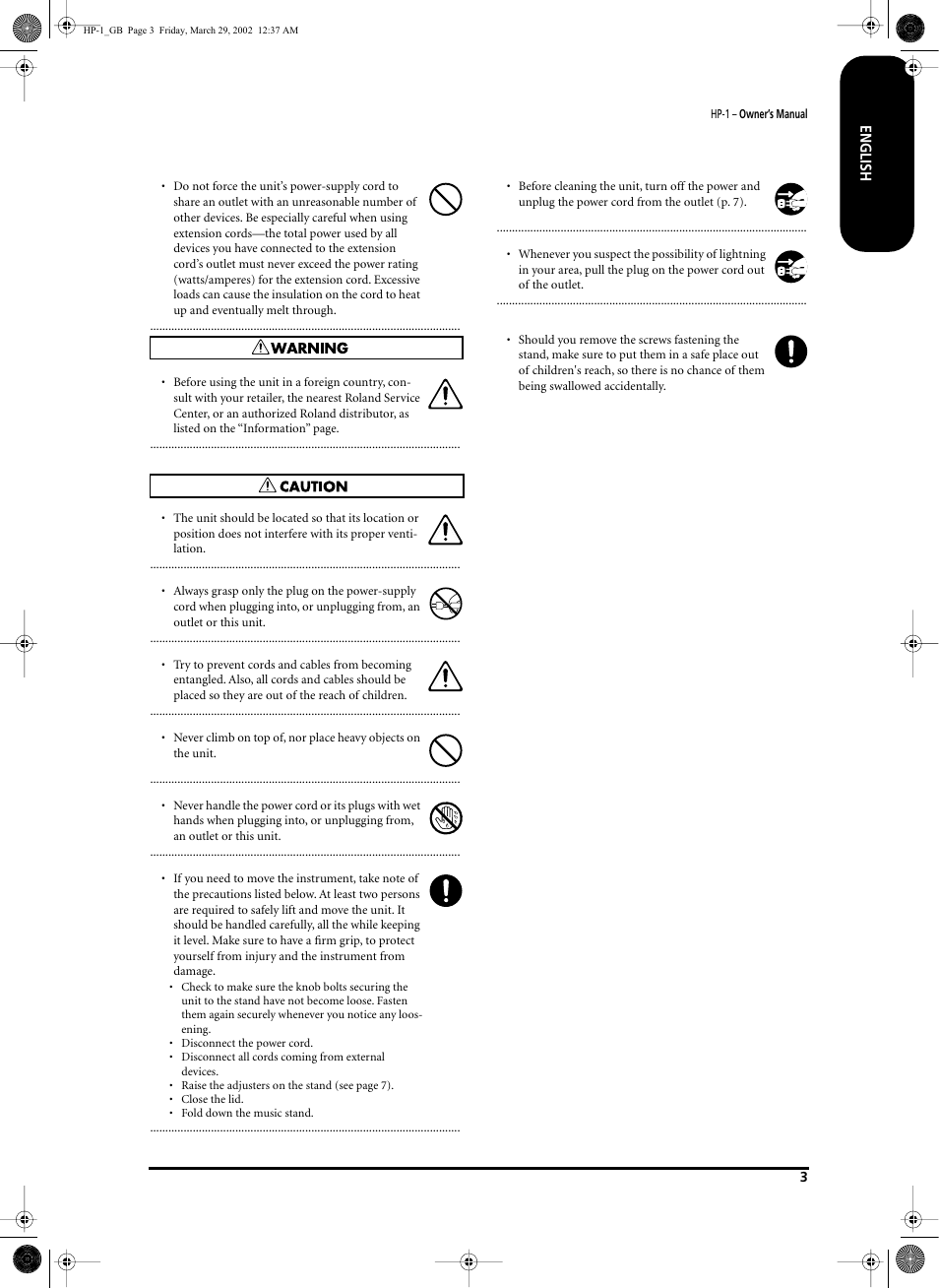 Roland HP-1 User Manual | Page 3 / 20