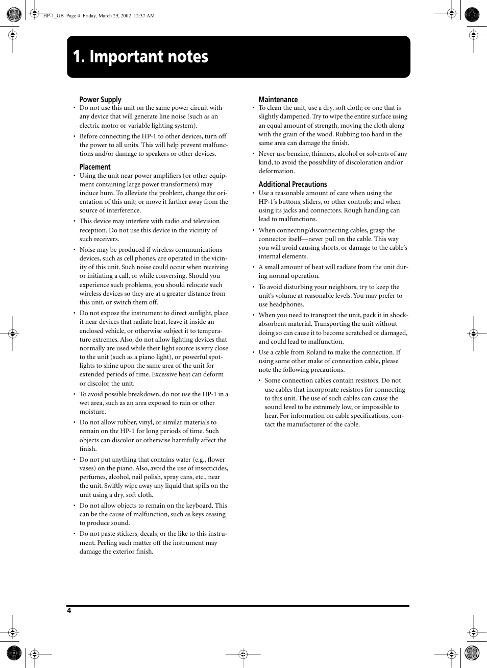 Roland HP-1 User Manual | Page 4 / 20