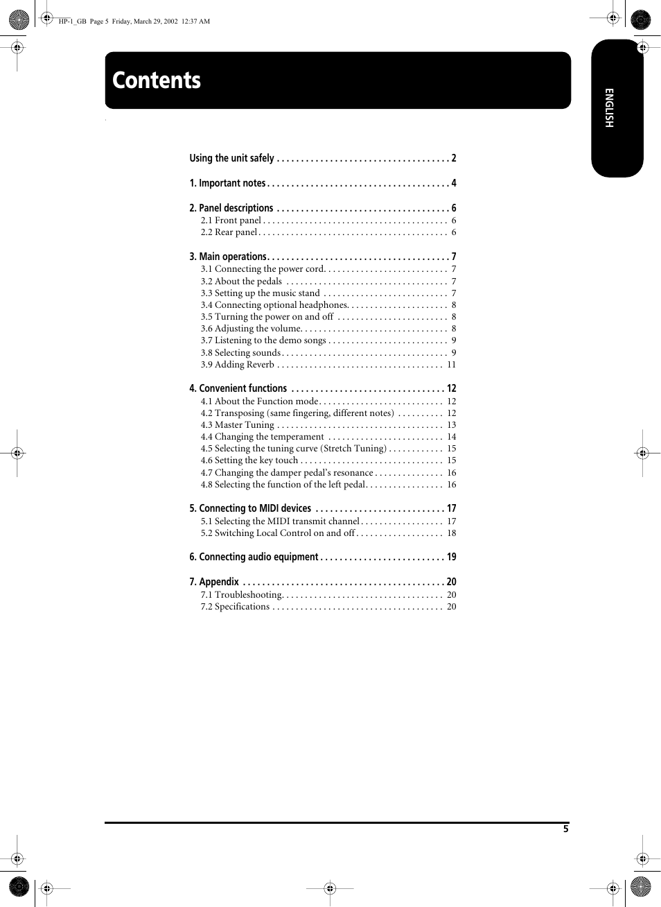 Roland HP-1 User Manual | Page 5 / 20