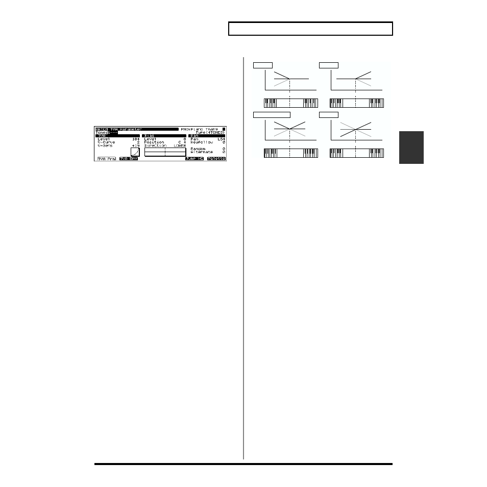 Tva; p. 143) or the partial level (tva; p. 155), P. 143), 143 chapter 4 creating patches | Bias, Pan (tva pan) | Roland XV-5080. User Manual | Page 143 / 312
