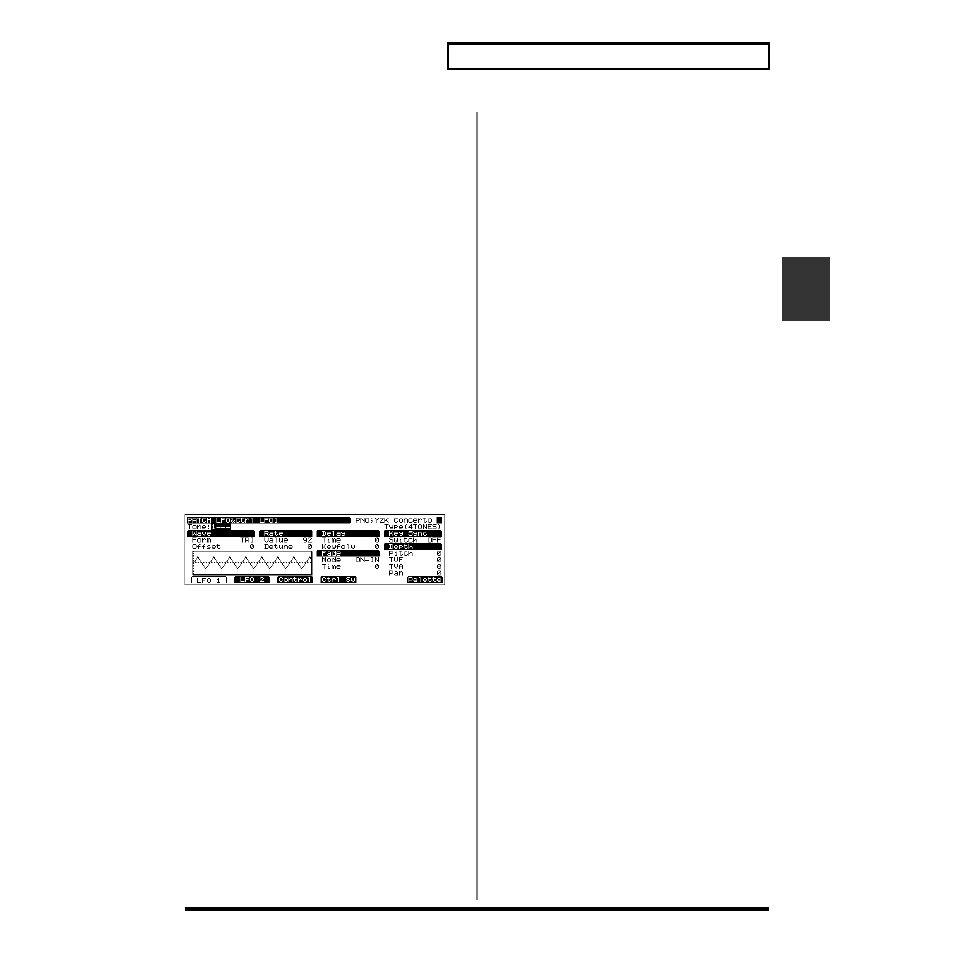 Applying vibrato or tremolo ([f5 (lfo&ctl)]), F1 (lfo1)] applies vibrato or tremolo (p. 145), F2 (lfo2)] applies vibrato or tremolo (p. 145) | Roland XV-5080. User Manual | Page 145 / 312