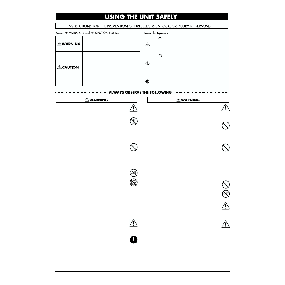 Using the unit safely | Roland XV-5080. User Manual | Page 3 / 312