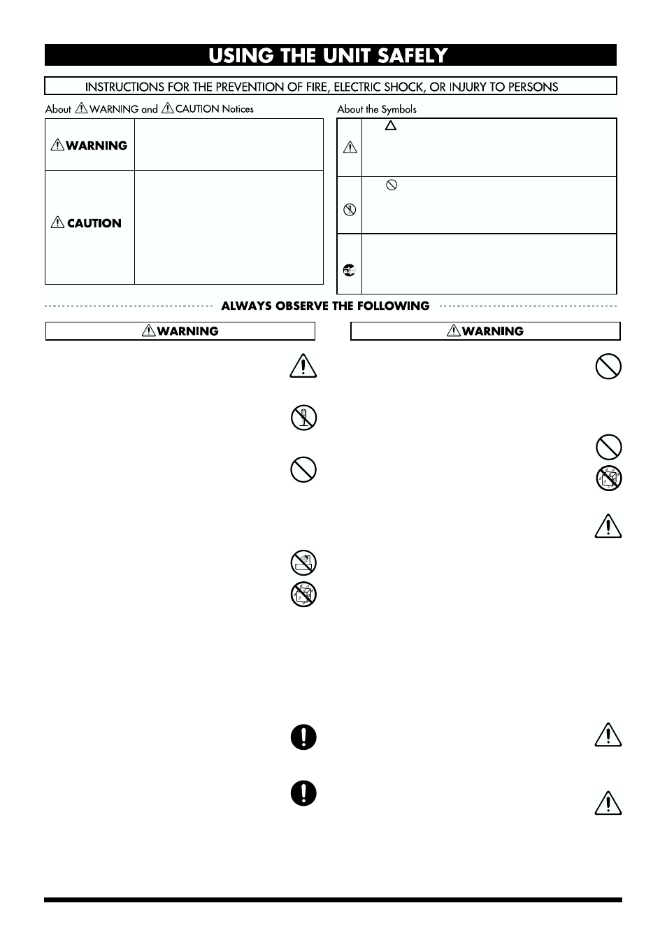 Using the unit safely | Roland GI-20 User Manual | Page 2 / 72