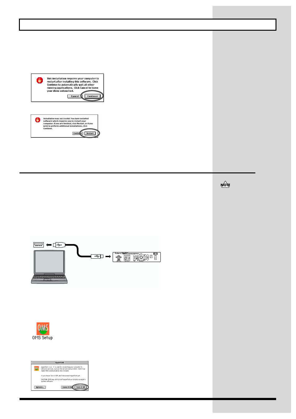 Setting the driver, Oms settings | Roland GI-20 User Manual | Page 60 / 72
