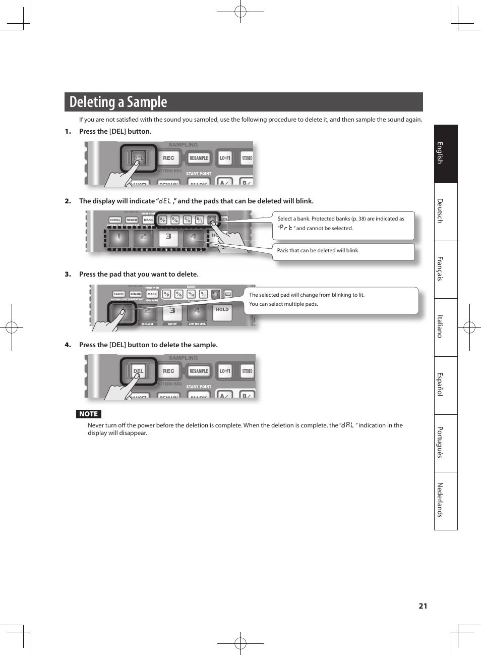 Deleting a sample | Roland SP-404SX User Manual | Page 21 / 54