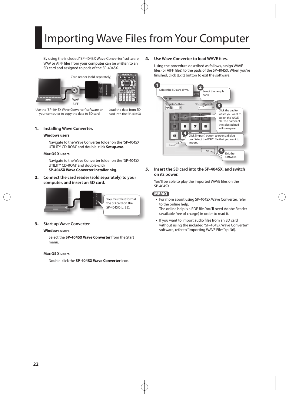 Importing wave files from your computer | Roland SP-404SX User Manual | Page 22 / 54